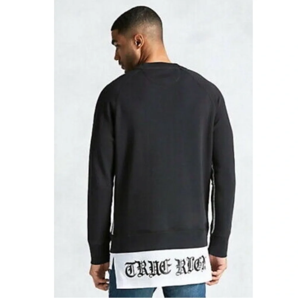 TRUE RELIGION Jet Black Pull Over Raglan W/Shirt Tail Mens 2XL RT $168 EUC - Picture 3 of 10